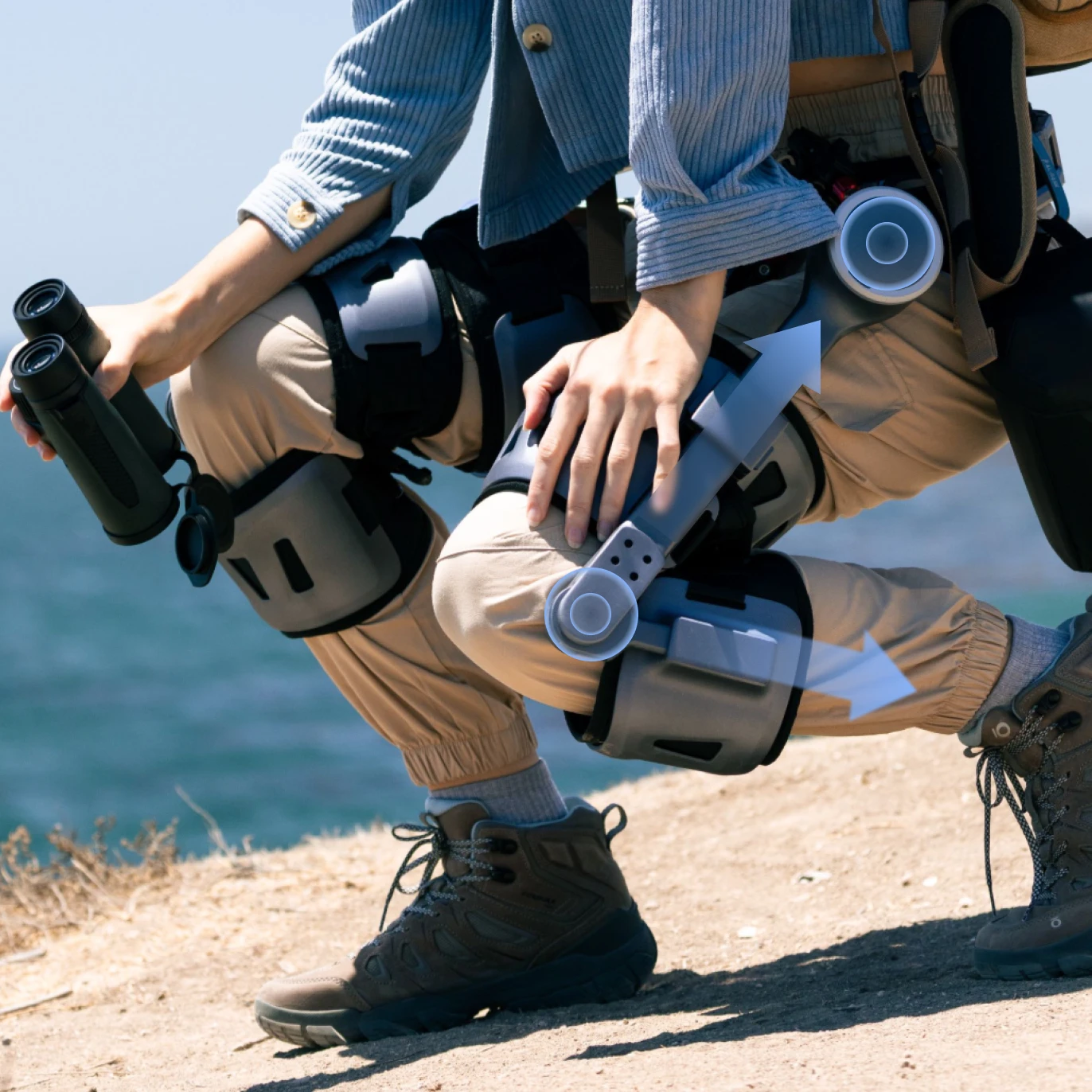 Ascentiz knee exoskeleton supports your knee joints ad reduce joint pressure.