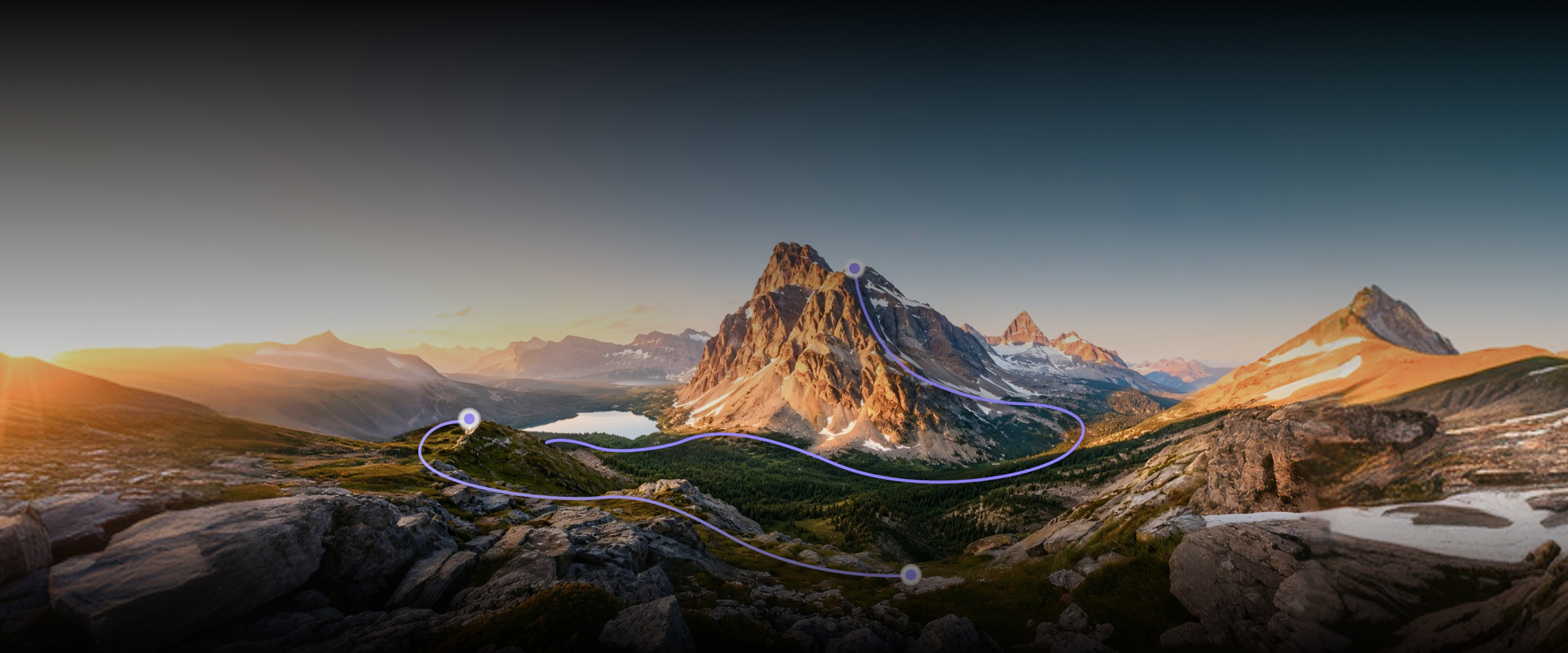 A scenic high-altitude trail winding through rugged mountain terrain, symbolizing the extended, long-lasting support provided by Ascentiz exoskeletons for adventurous explorers.
