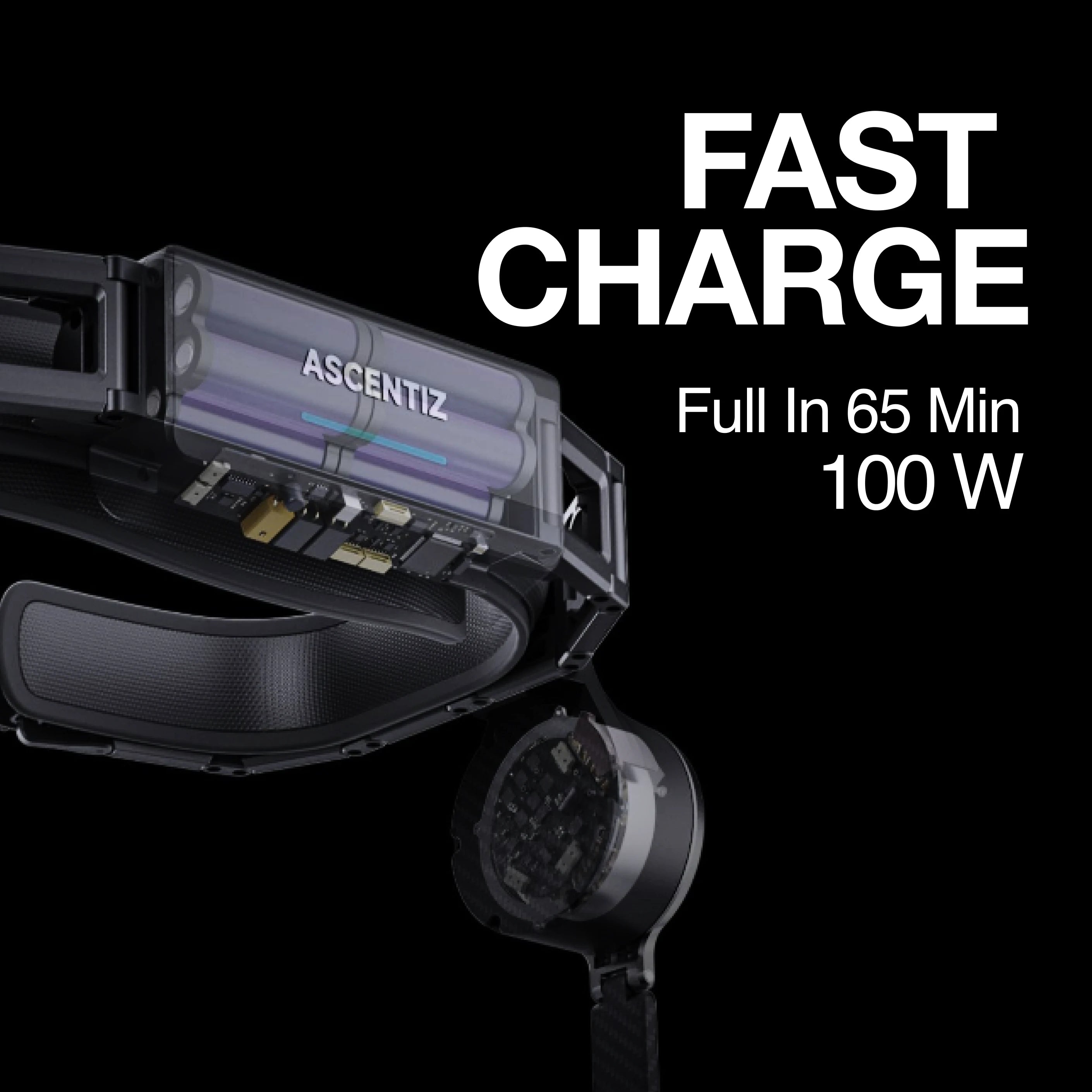 Ascentiz battery 100W Fast Charging, full in 65 mins