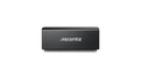 Studio shot of the Ascentiz exoskeleton intelligent battery pack, featuring a black rectangular design with a brushed metal finish and a white printed logo.
