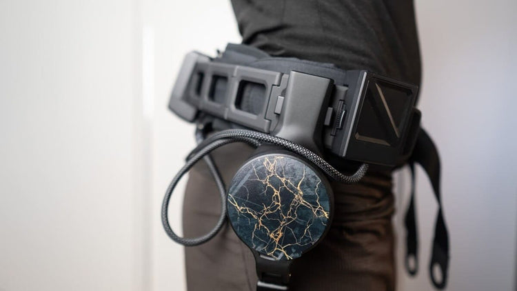 Close-up of the Ascentiz H Ultra hip motor and waist assembly.